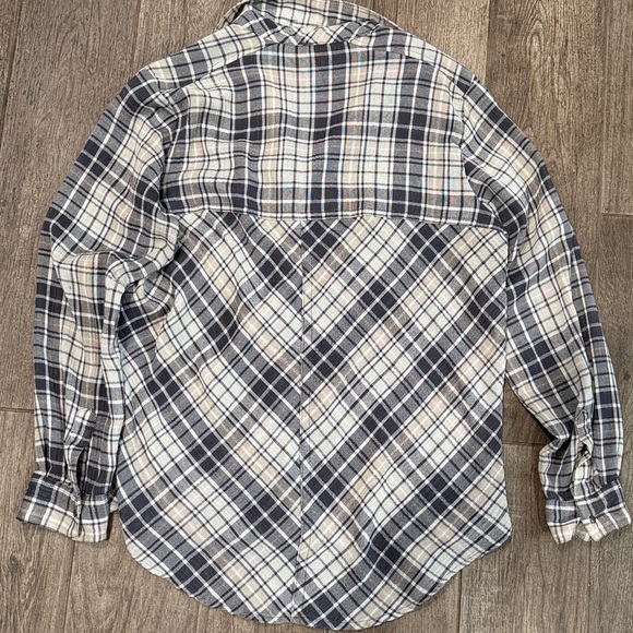 Free People Gauzy Knit Plaid Cutout Button-Up Shirt - Picture 5 of 5